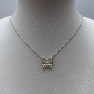 14KY Butterfly Pendant w/ Diamond Necklace Bassali