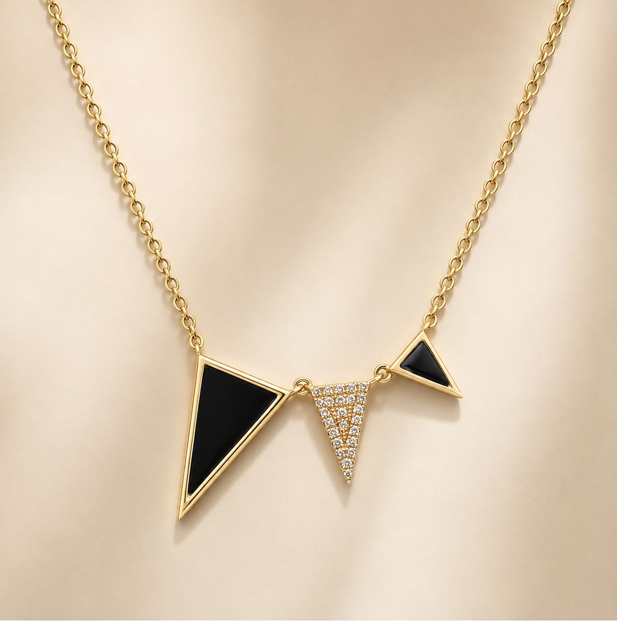 Triple Triangle Diamond Baguette Necklace