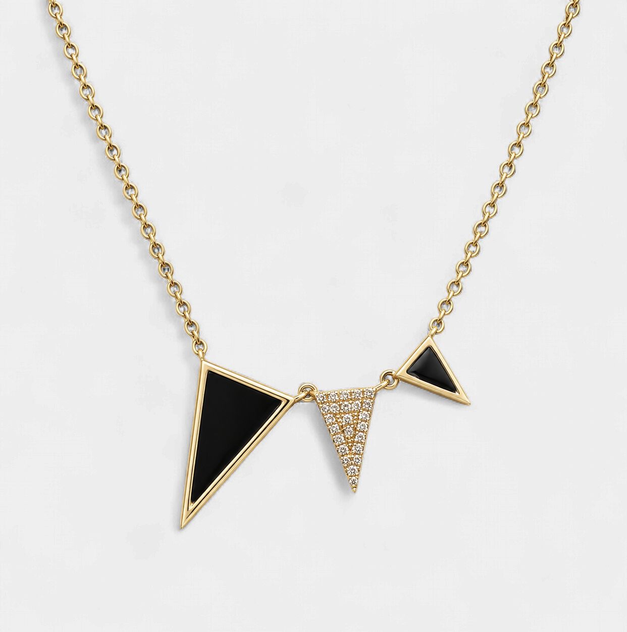 Triple Triangle Black Onyx Diamond Necklace