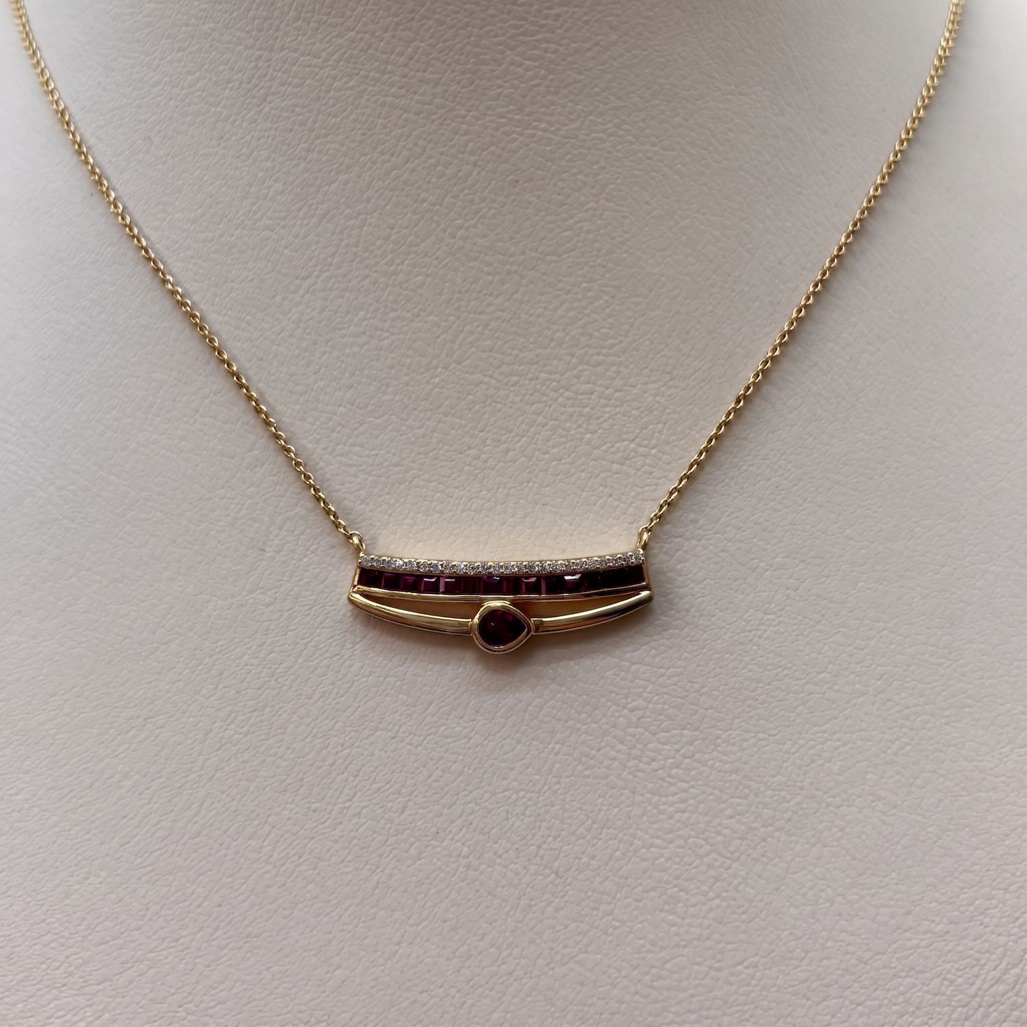 14KY Ruby Diamond Bar Necklace