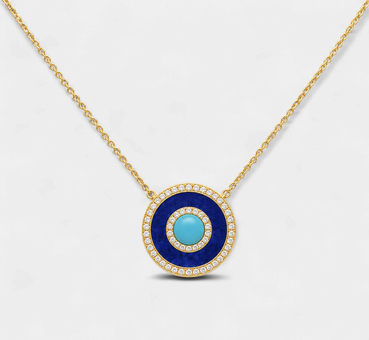Turquoise Lapis Lazuli Evil Eye Diamond Pendant