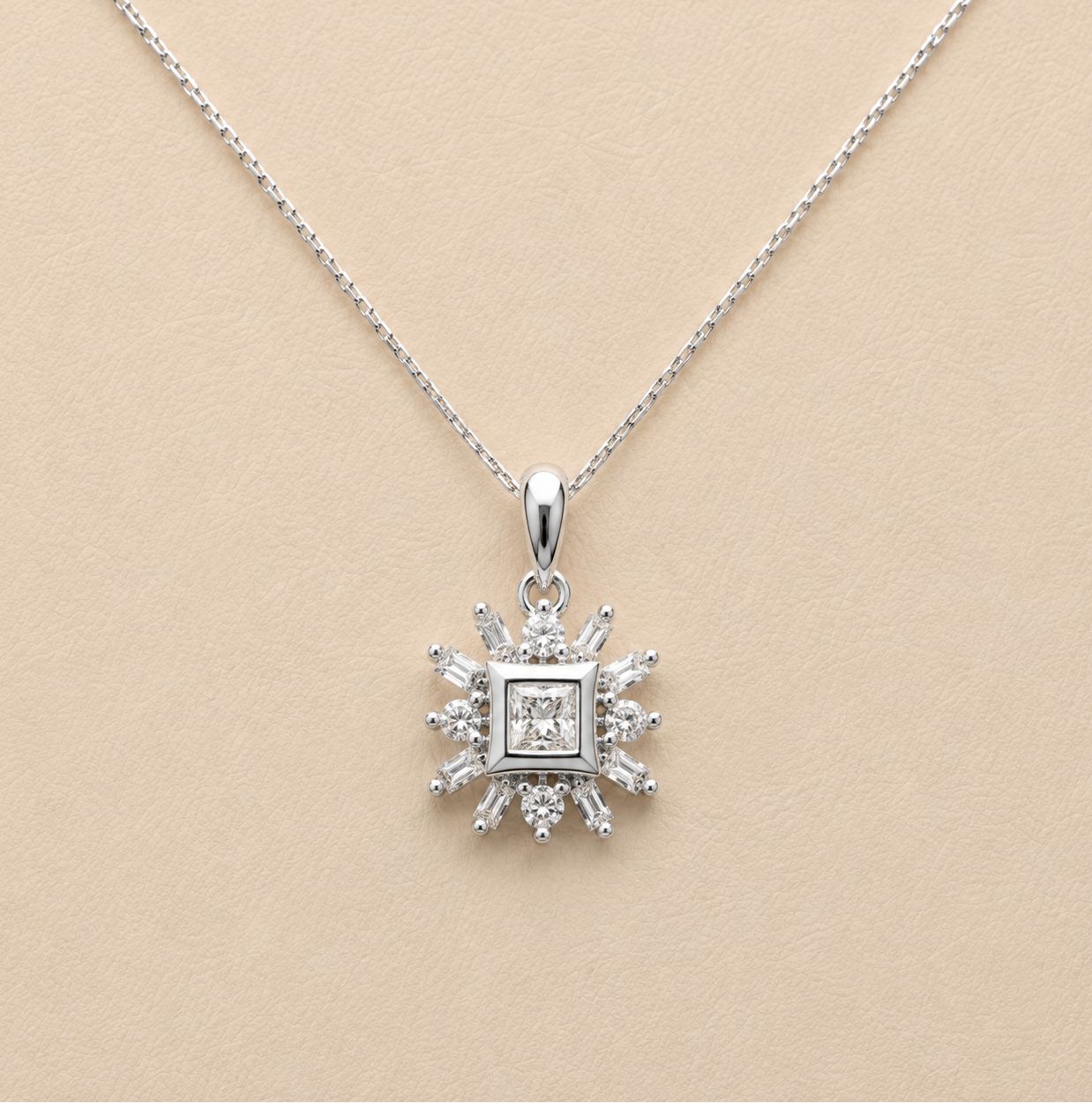 Snowflake Princess Cut Diamond Necklace