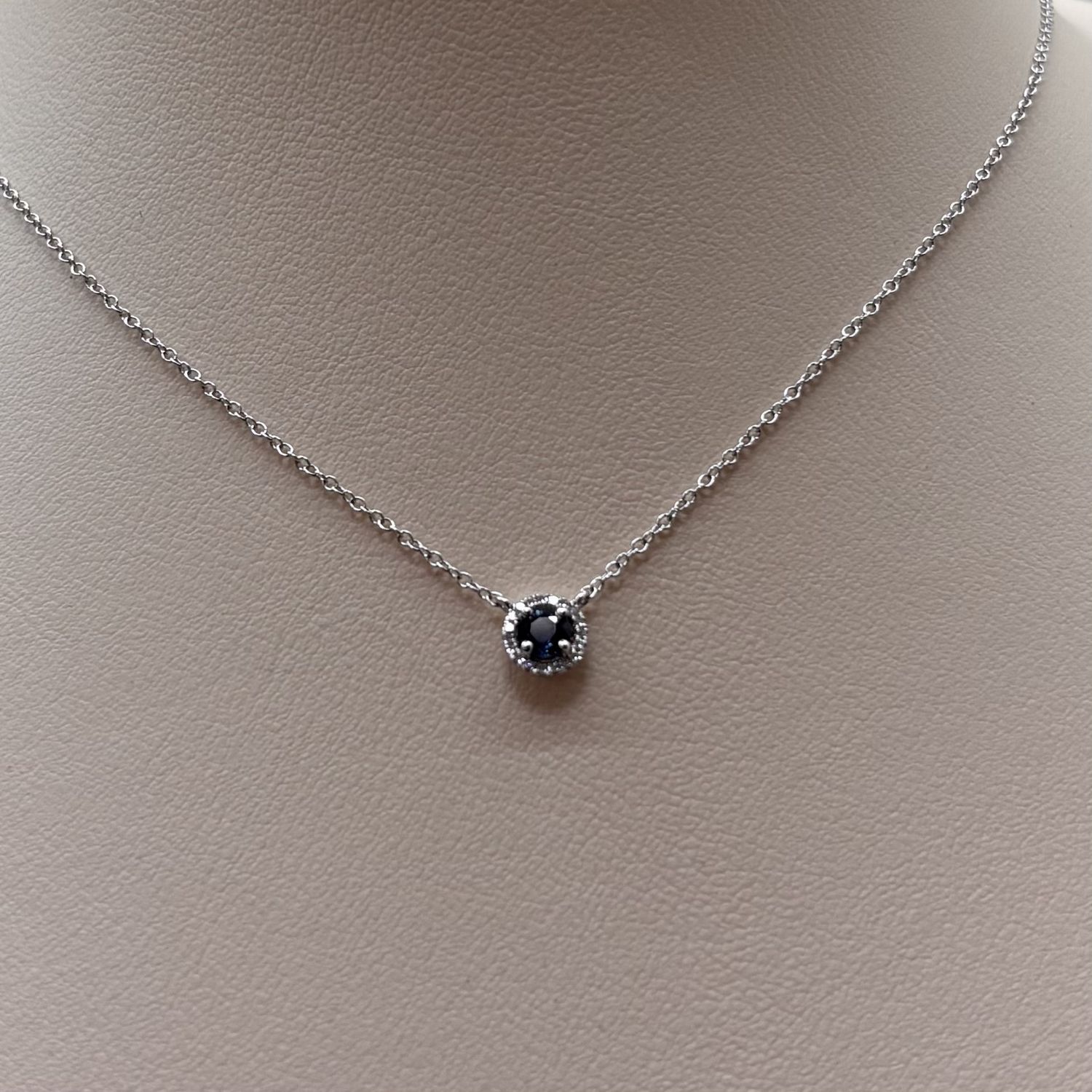 14KW Round Sapphire Diamond Necklace