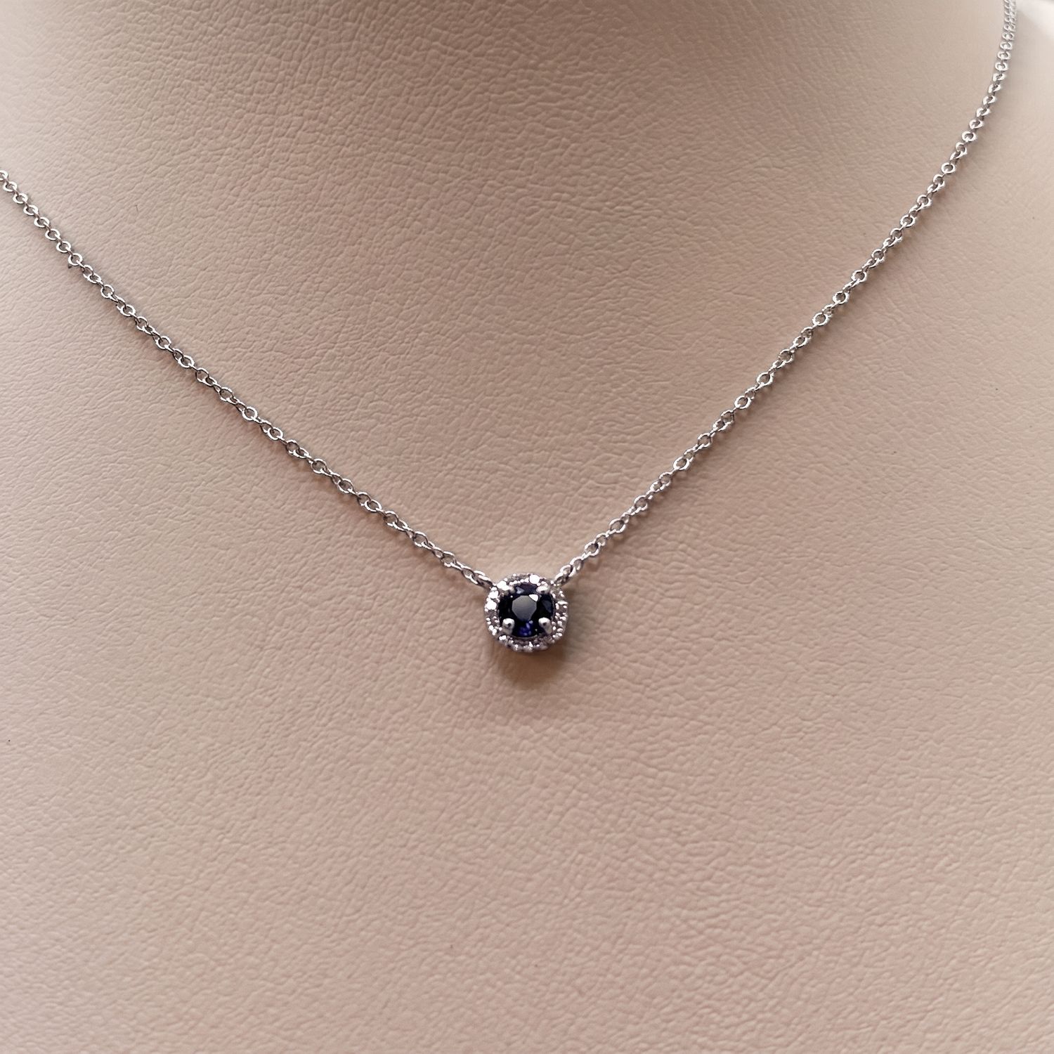 14KW Round Sapphire Diamond Necklace