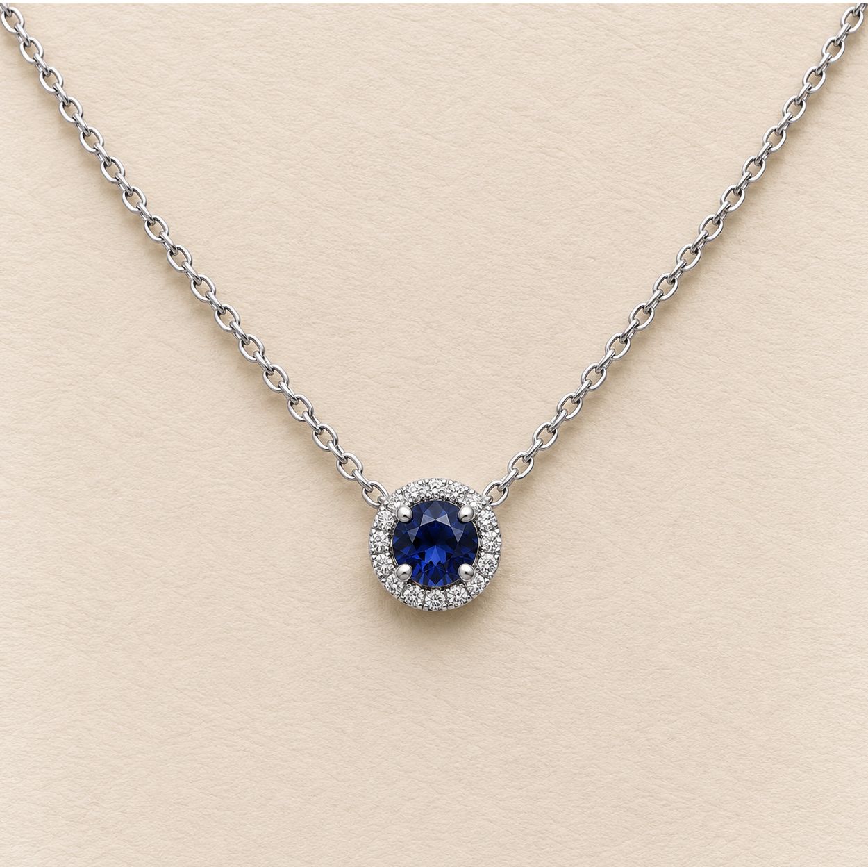Sapphire Diamond Halo Necklace