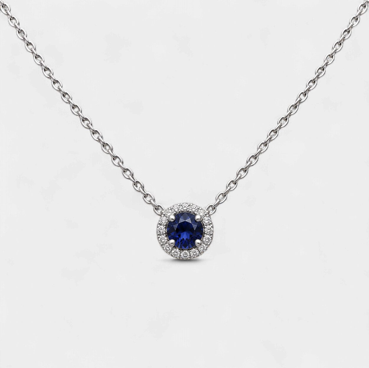 Sapphire Diamond Halo Necklace