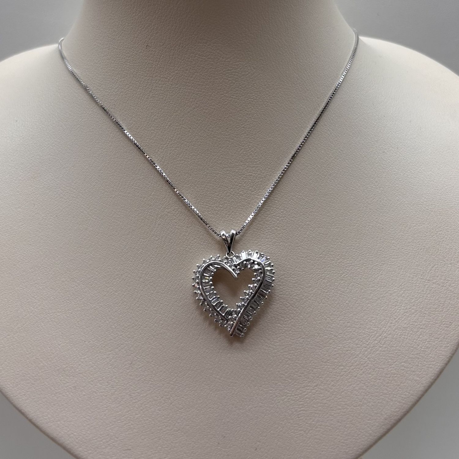 14KW Open Heart Diamond (1ct)  Pendant w/ Chain