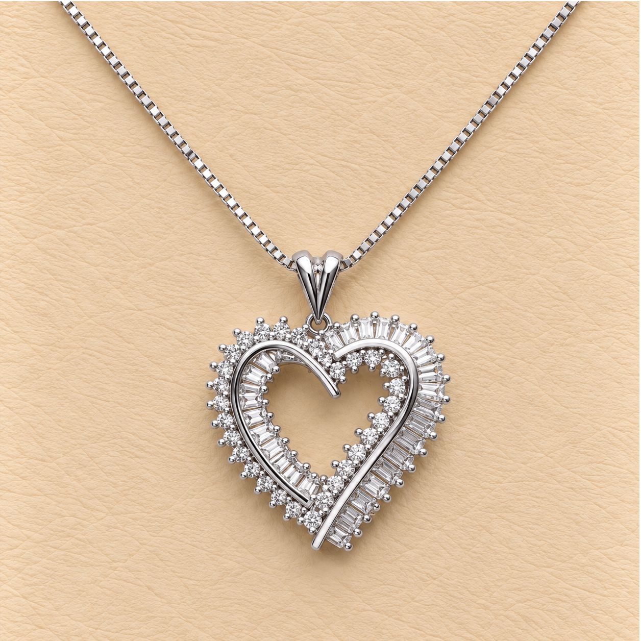 Baguette and Round Open Heart Necklace