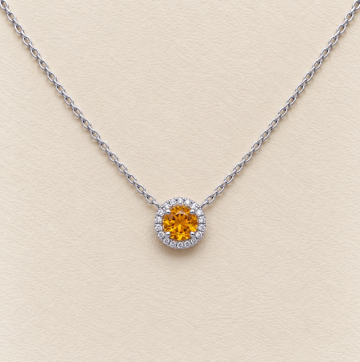 Citrine Diamond Halo Pendant (November)
