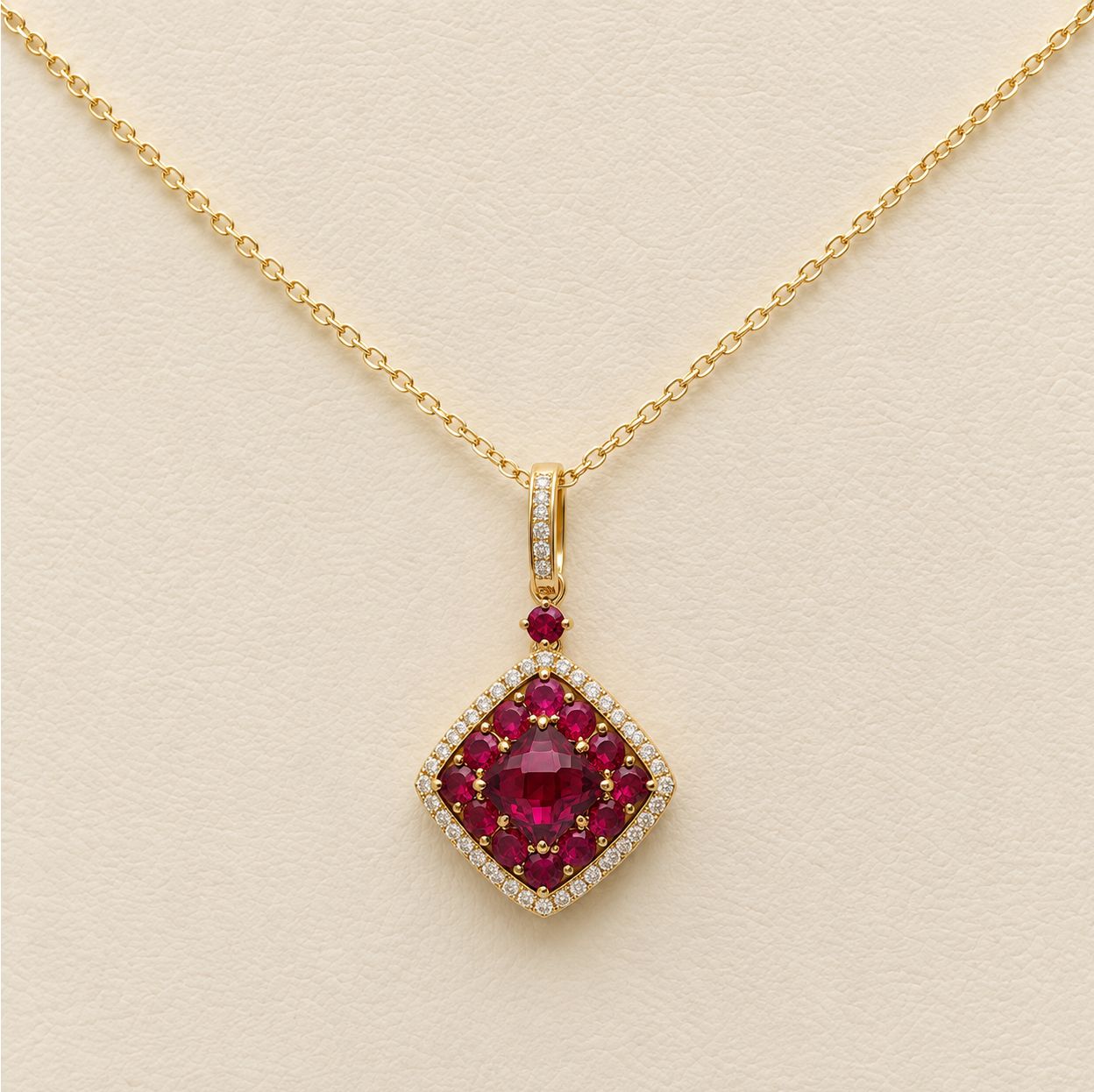 Square Silhouette Ruby Diamond Pendant