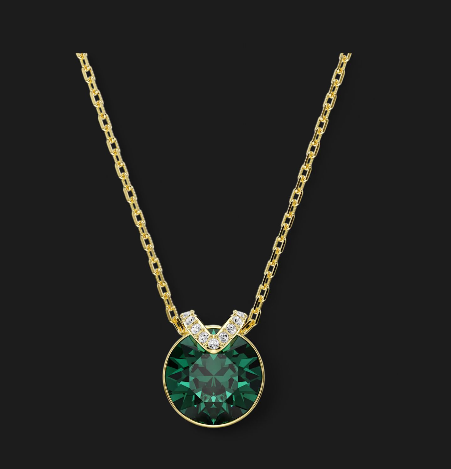 Bella V Pendant, Round Cut, Green, Gold Tone - 5735387