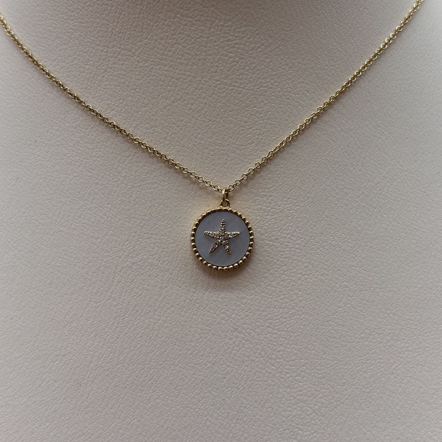 14KY Mother of Pearl &amp; Diamond Star Pendant