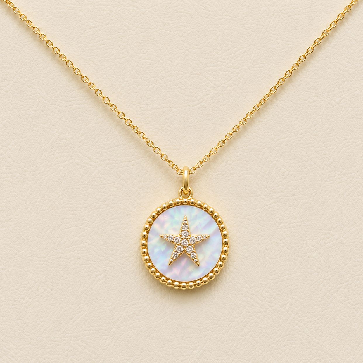 Mother of Pearl &amp; Diamond Halo  Star Pendant