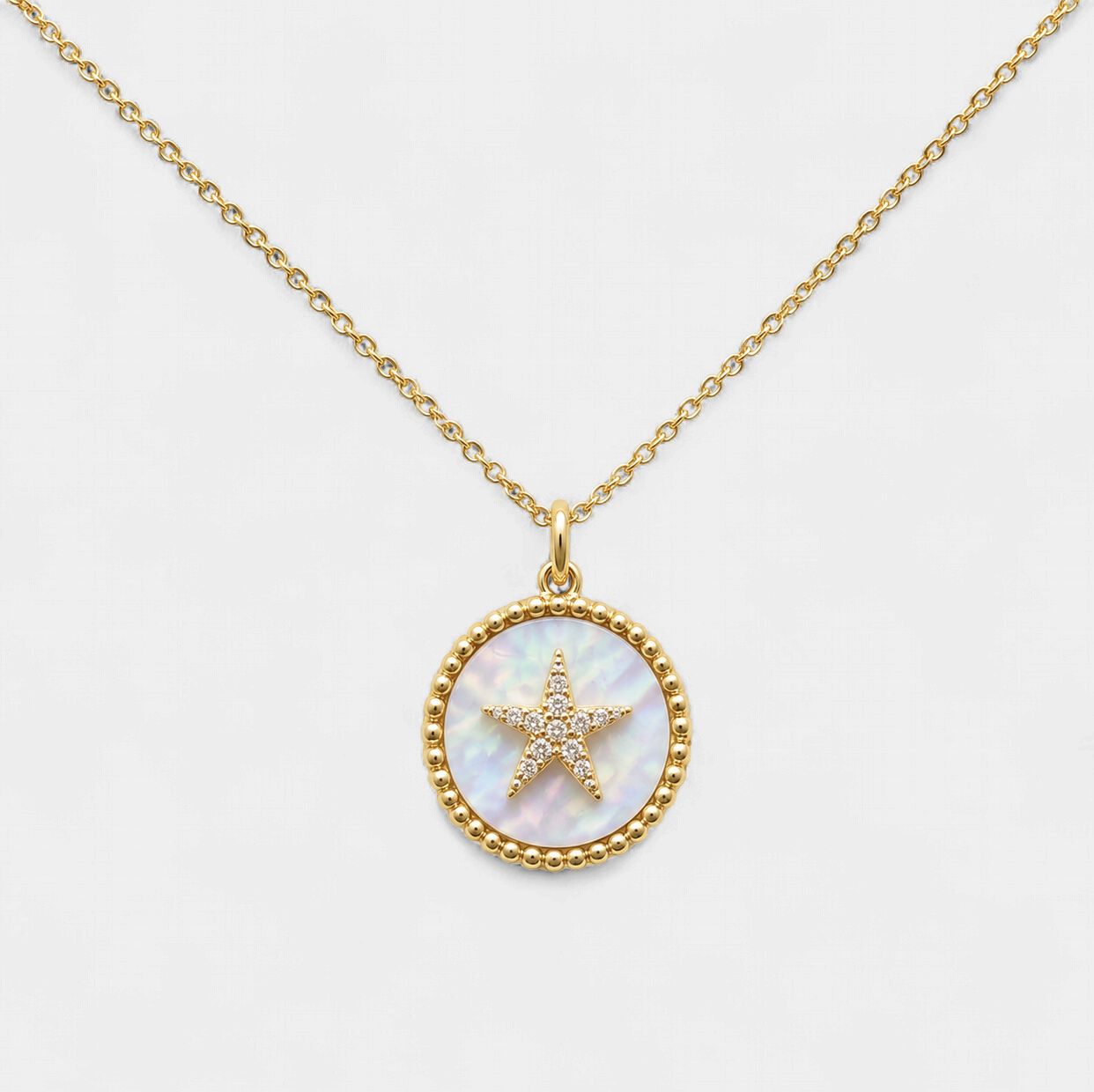 Mother of Pearl Diamond Halo  Star Pendant