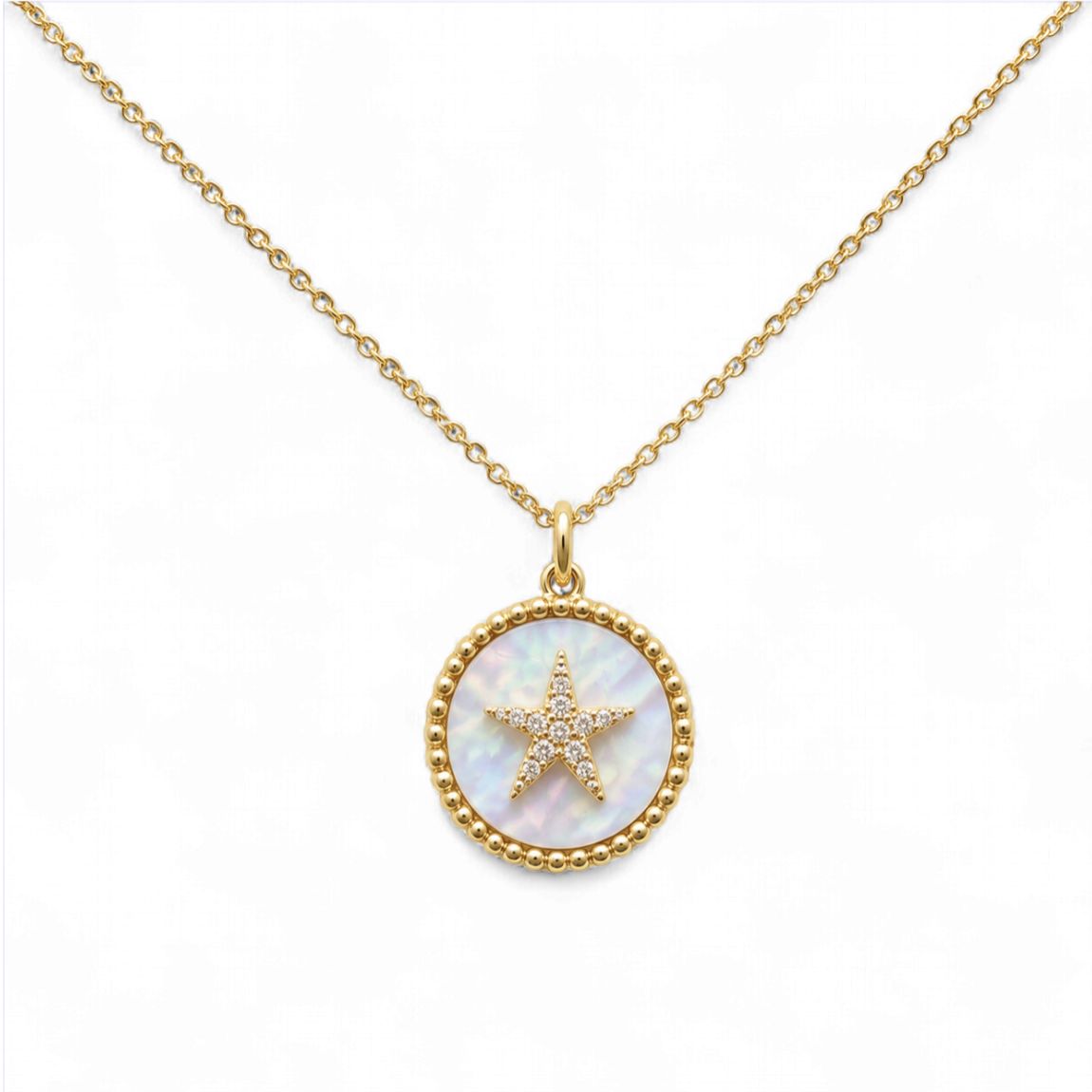 Mother of Pearl Halo  Star Diamod Pendant