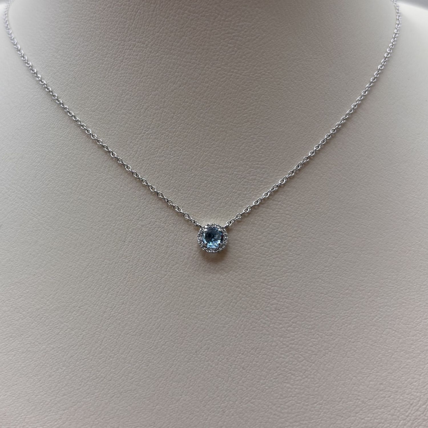 14KW Round Aquamarine Diamond Necklace