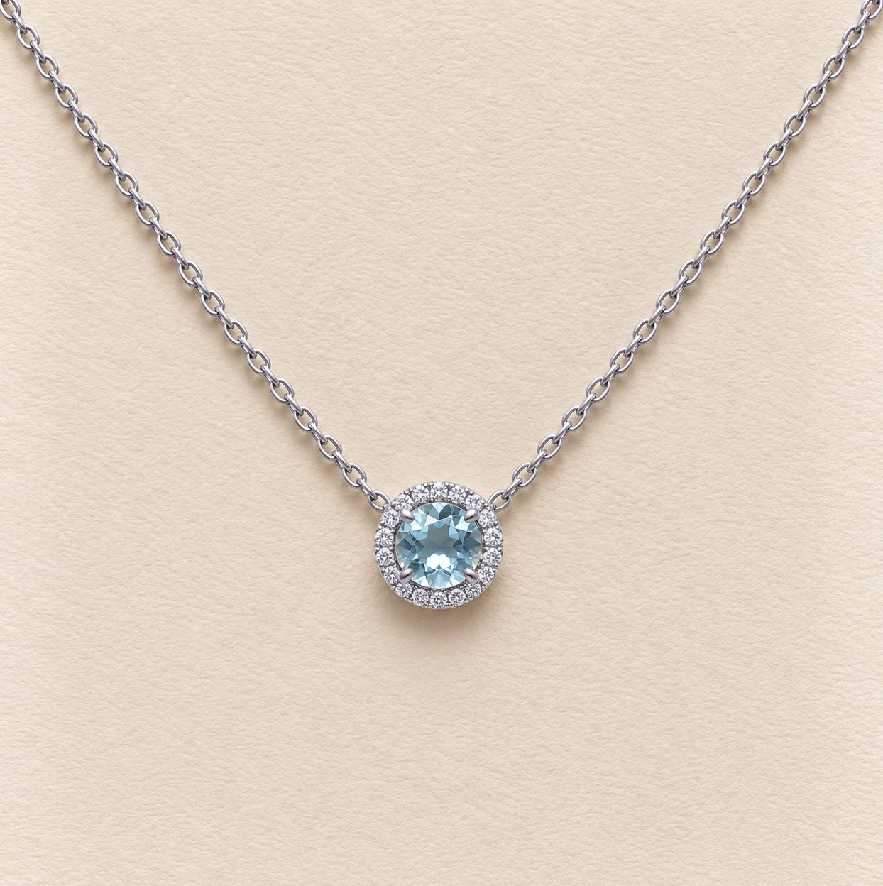 Aquamarine Diamond Halo Necklace (March)