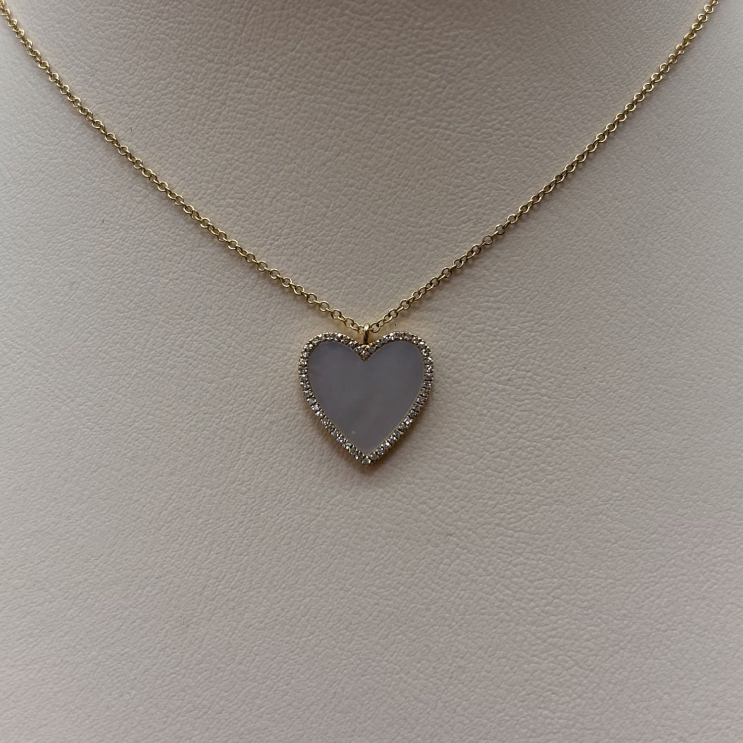 14KY Mother of Pearl  &amp; Diamond Heart Pendant