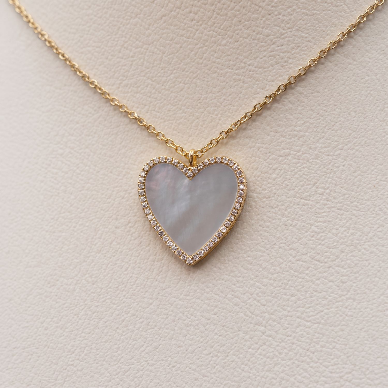Mother of Pearl  &amp; Diamond Halo Heart Pendant