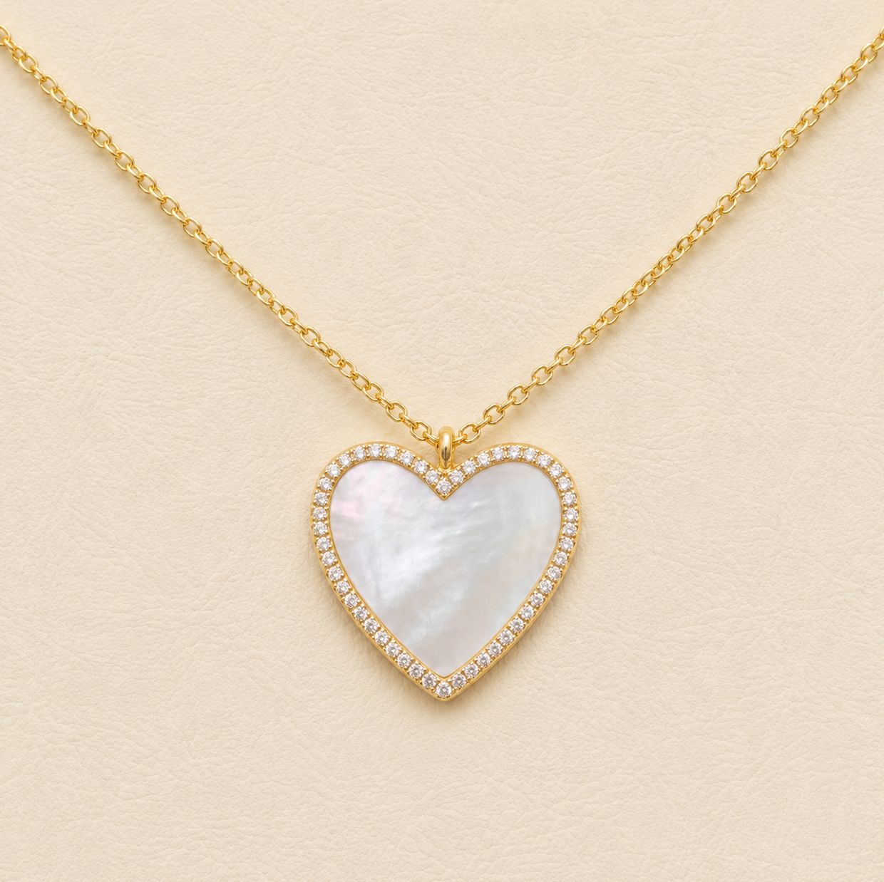 Mother of Pearl  &amp; Diamond Halo Heart Pendant