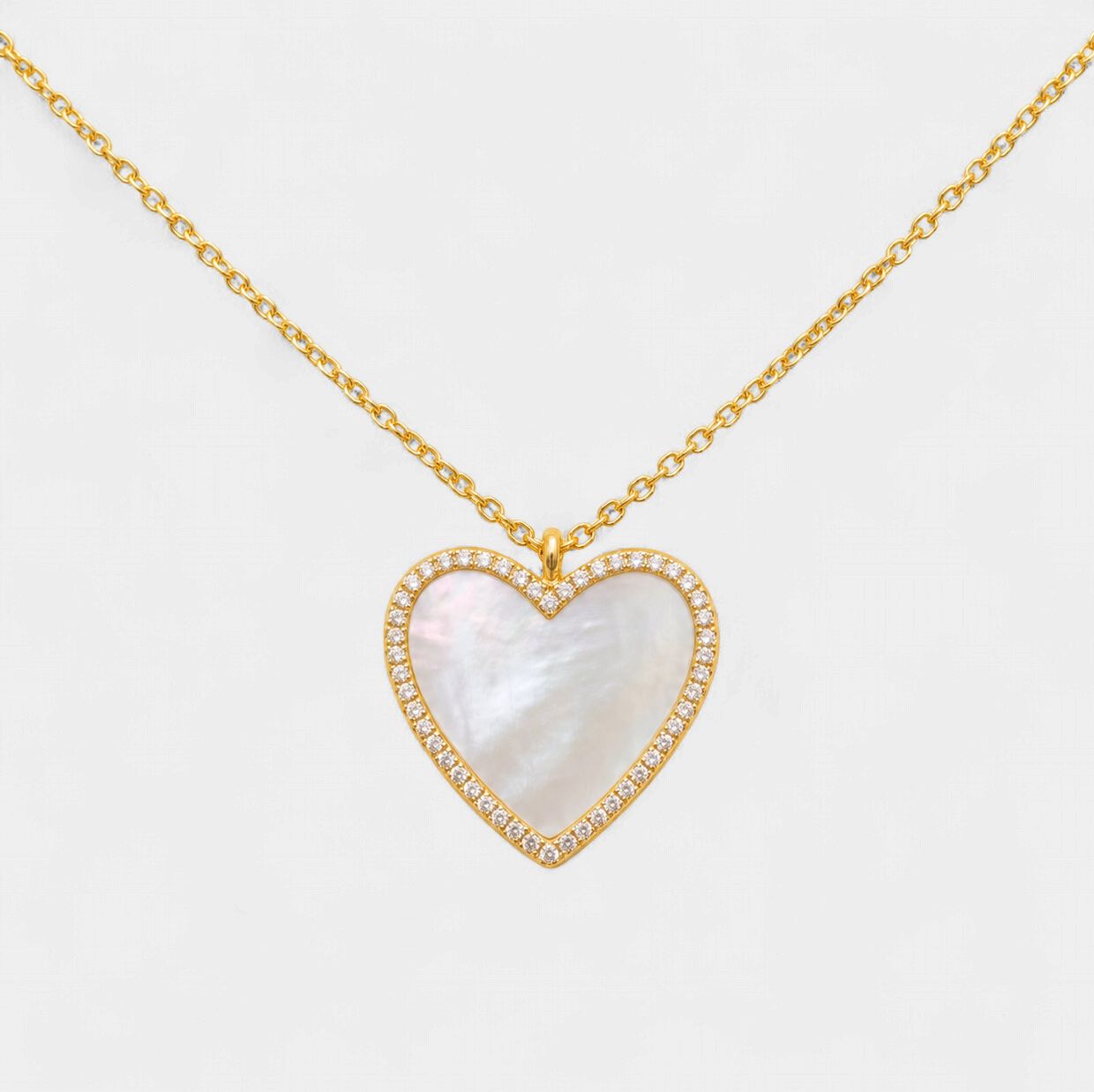 Mother of Pearl Heart Diamond Halo Pendant