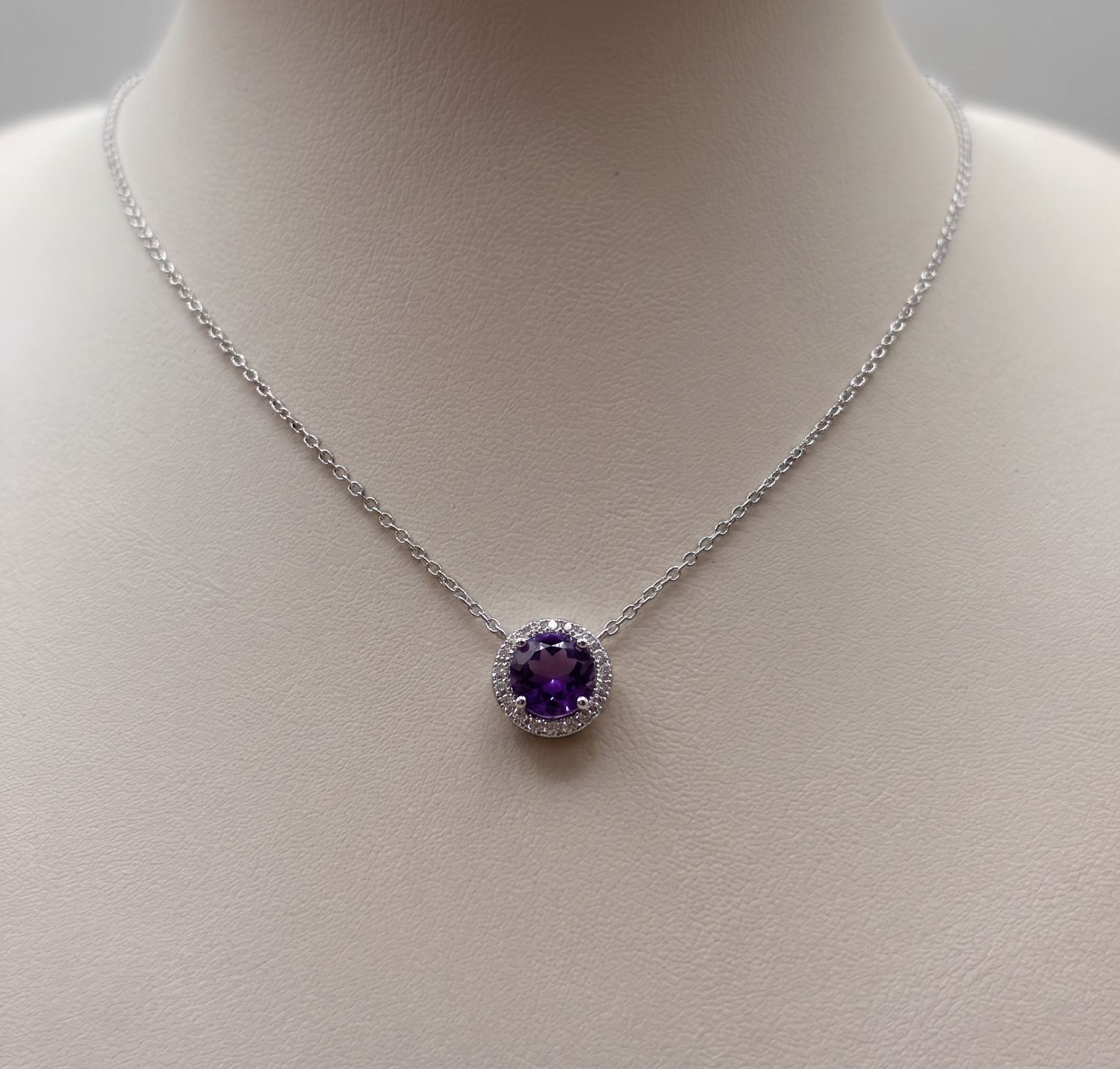 14KW Amethyst &amp; Diamond Birthstone Necklace (February)