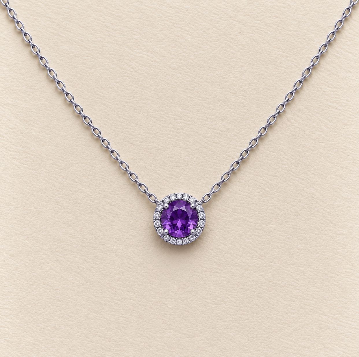 Amethyst Diamond Halo Pendant (February)