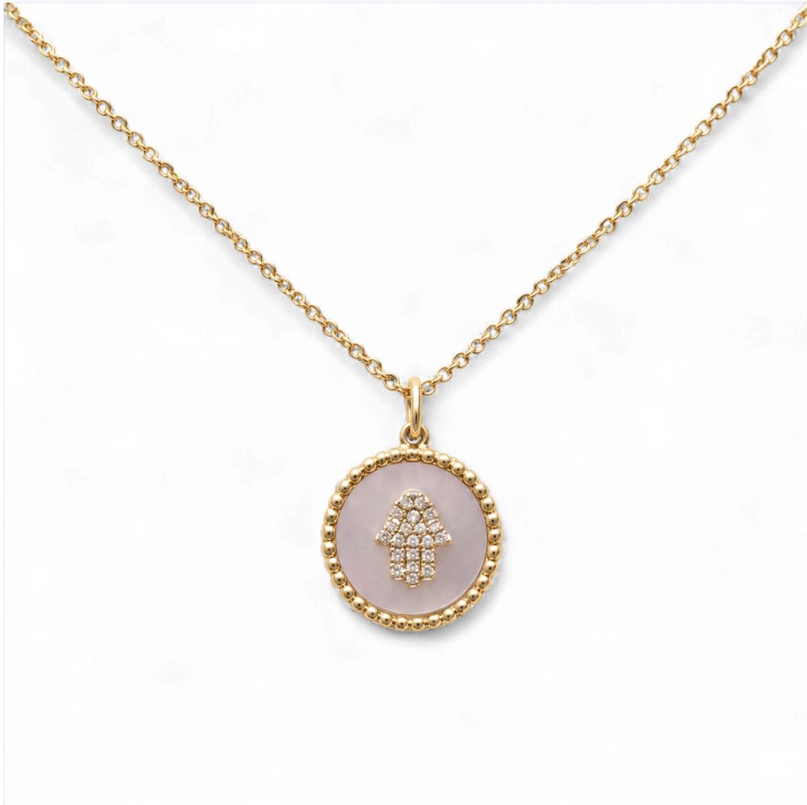 Upside Down Diamond Hamsa Halo Necklace