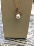 Rose Gold Pearl &amp; Diamond Pendant w/Chain 0.13tdw