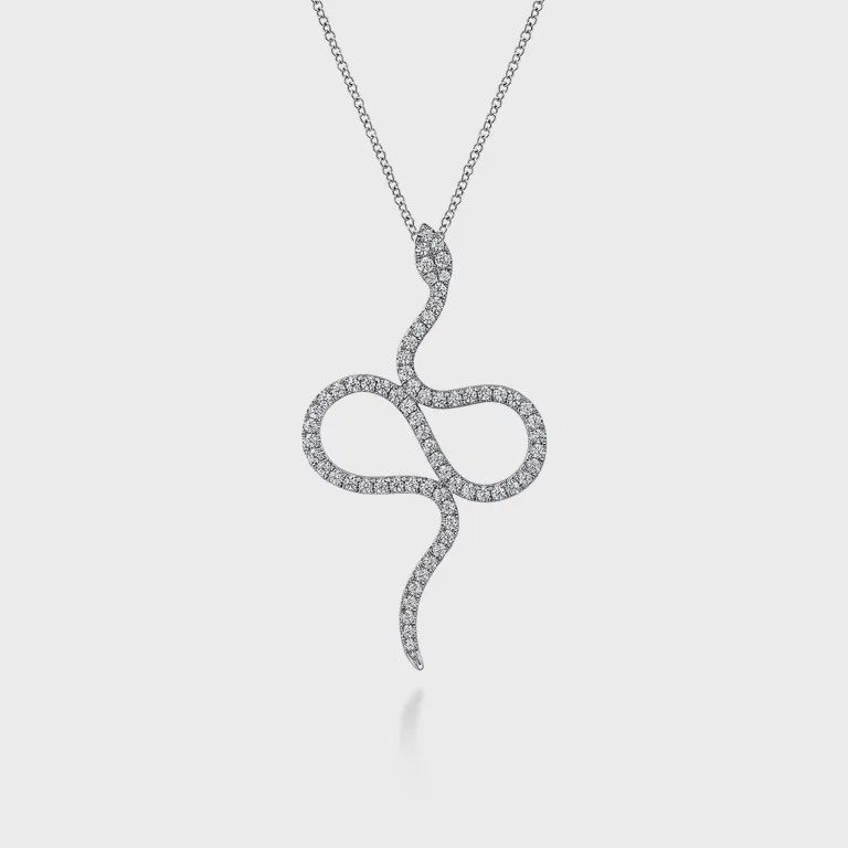Serpentina - 14K White Gold Diamond Snake Pendant Necklace