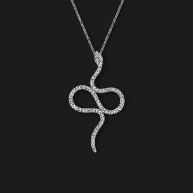 14KW "Serpentina" Diamond Snake Pendant Necklace