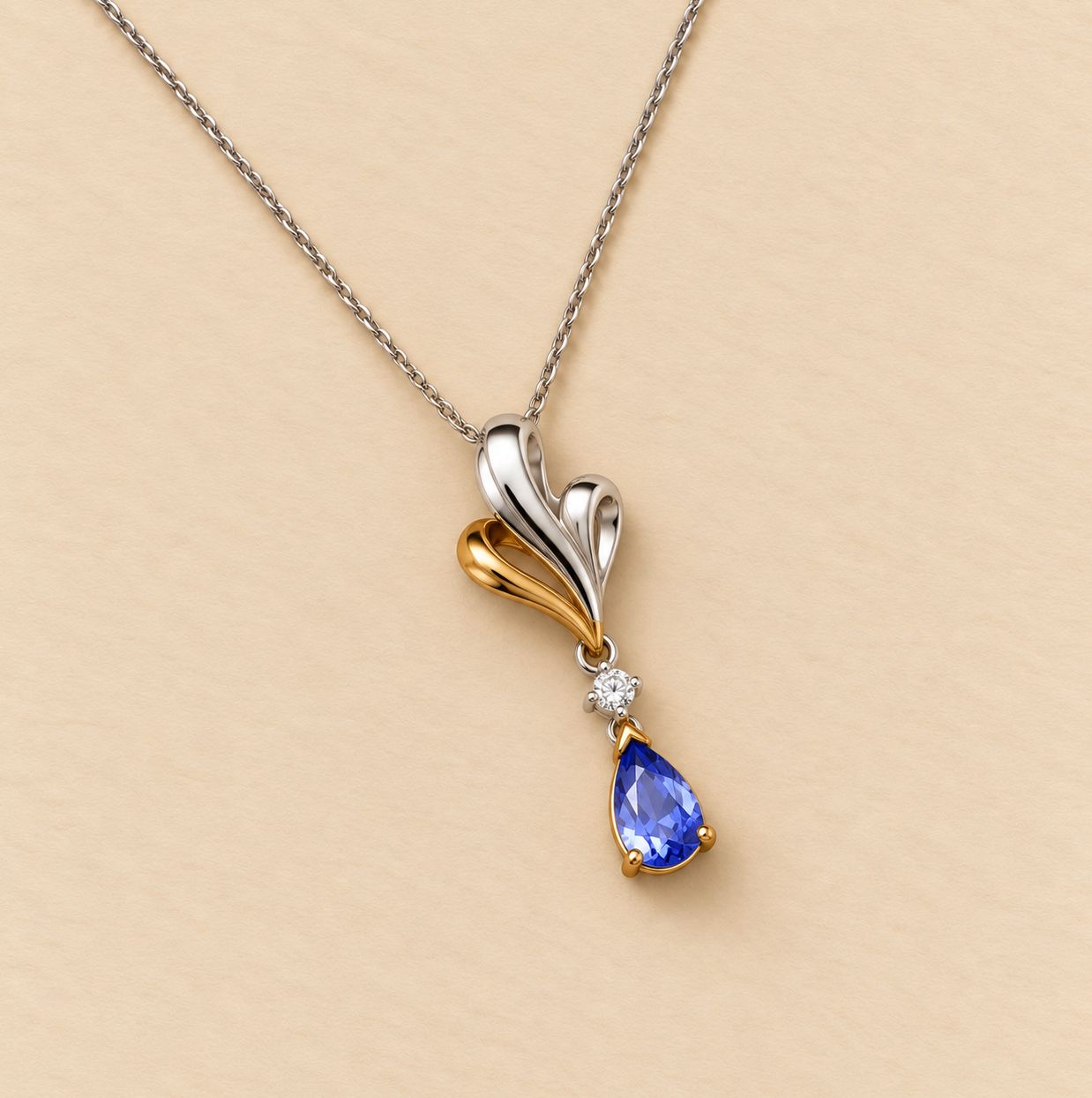 Two-Tone Gold Pendant w/ Amethyst &amp; Diamond