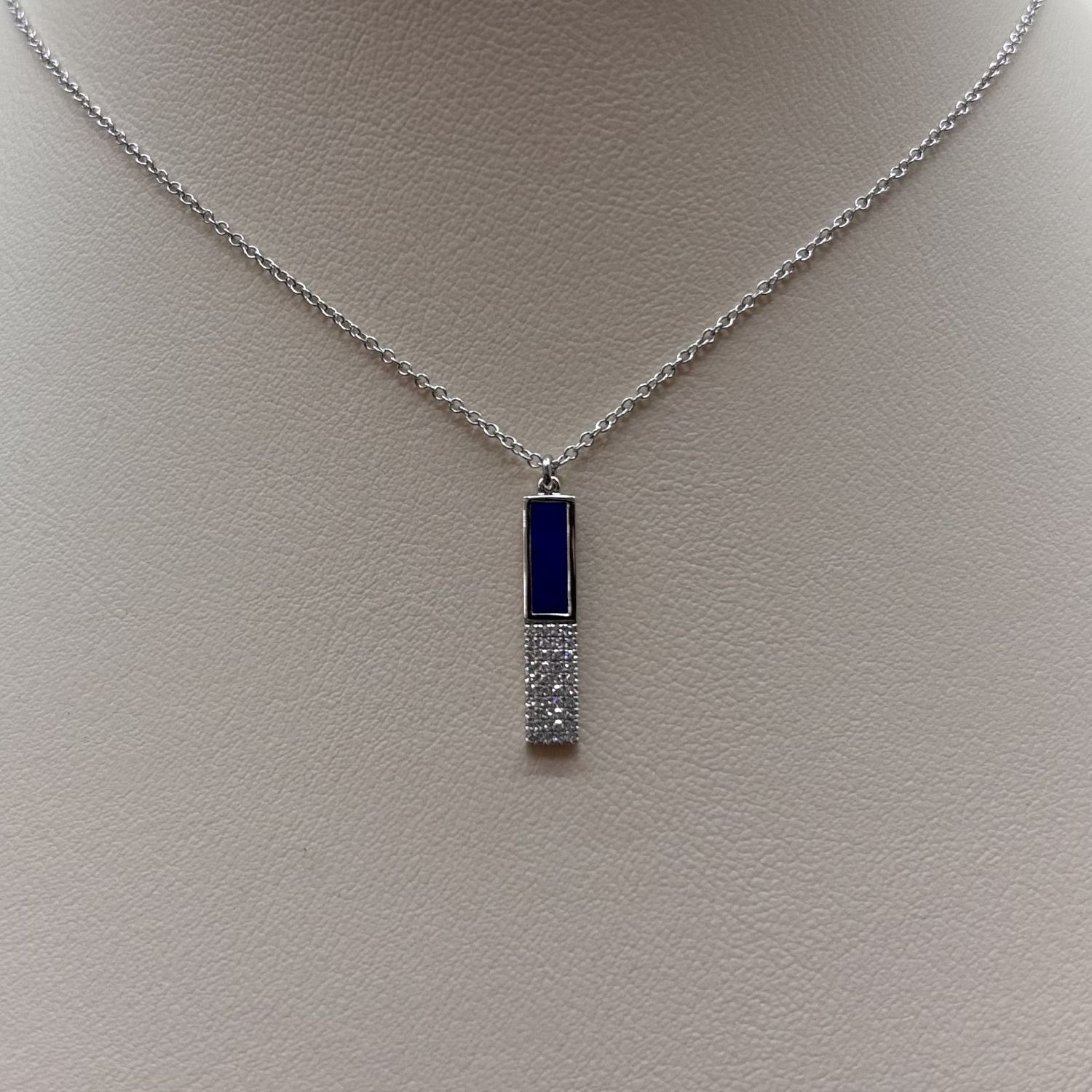 14KW Lapis Lazuli &amp; Diamond Bar Pendant