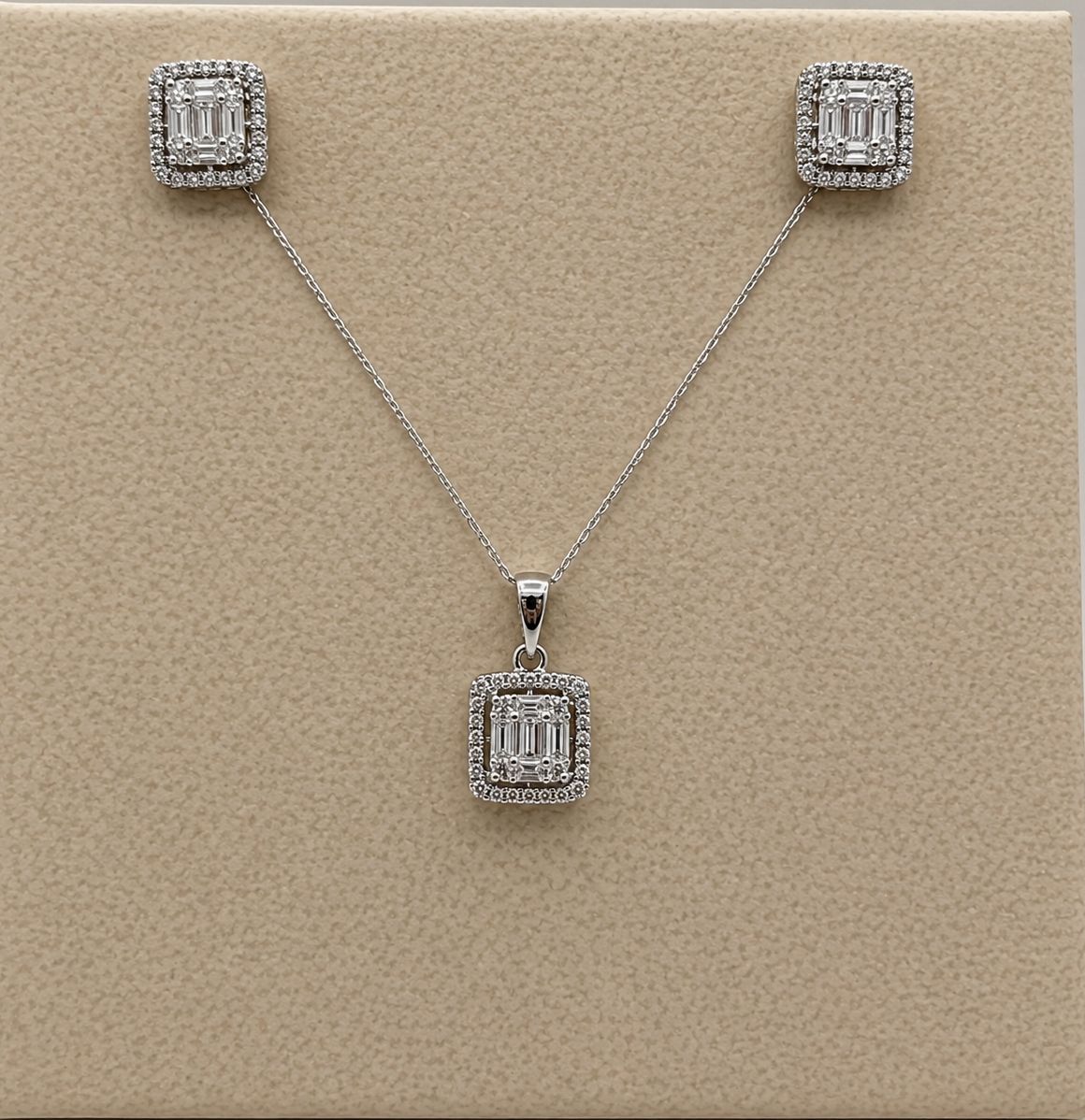 Framed Diamond  Baguette Square Pendant