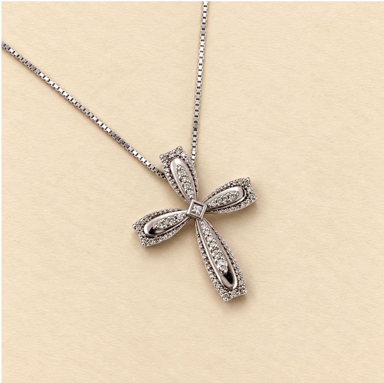 Textured Ribbon Cross Diamond Pendant