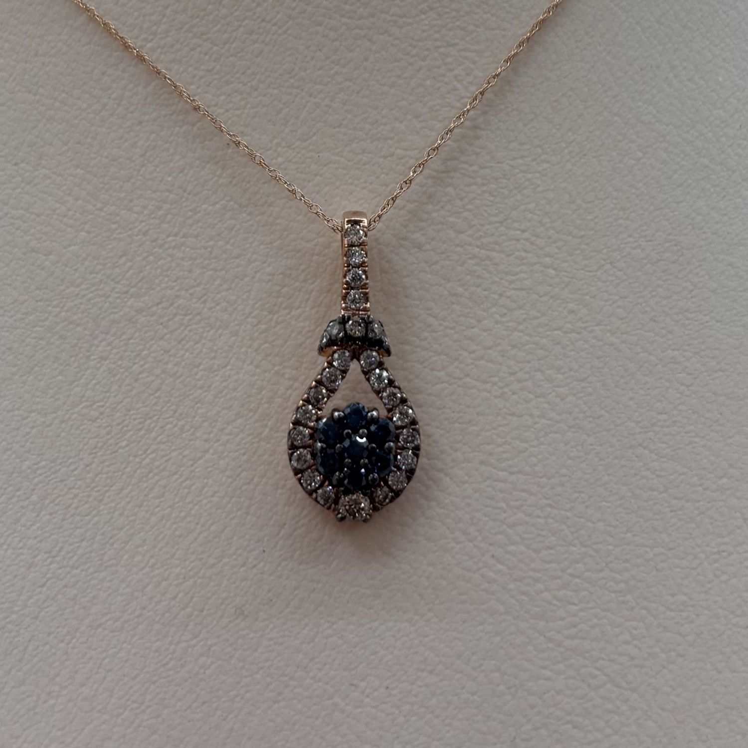 10KR Blue &amp; Chocolate Diamond Tear Drop Pendant
