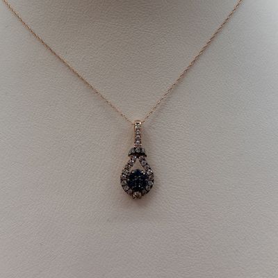 10KR Blue &amp; Chocolate Diamond Tear Drop Pendant