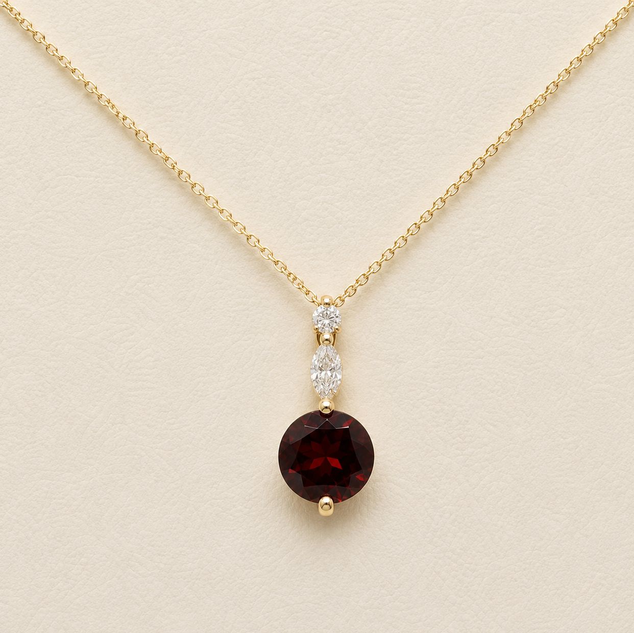 Solitare Garnet Diamond Pendant