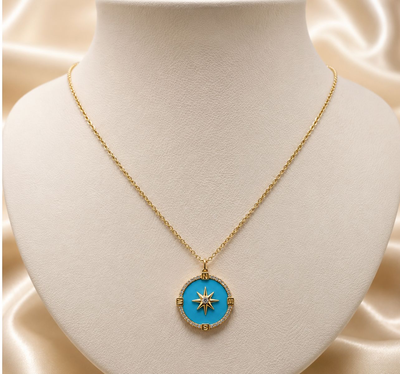 Turquoise &amp; Diamond Compass Star Medallion Pendent