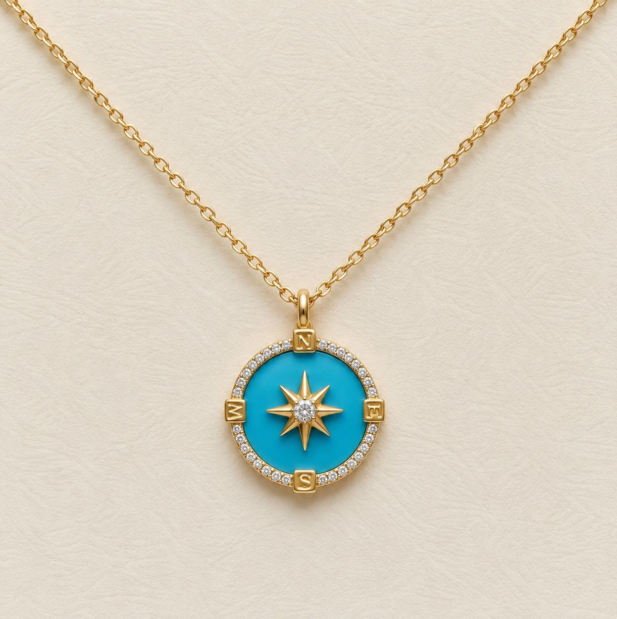 Turquoise &amp; Diamond Compass Star Medallion Pendent