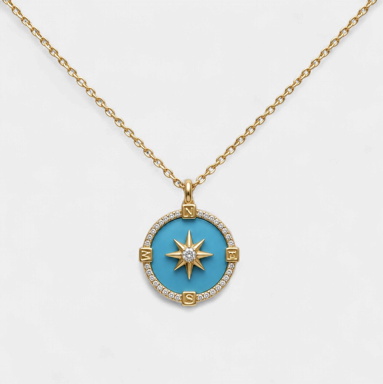 Turquoise Diamond Compass Star Medallion Pendent