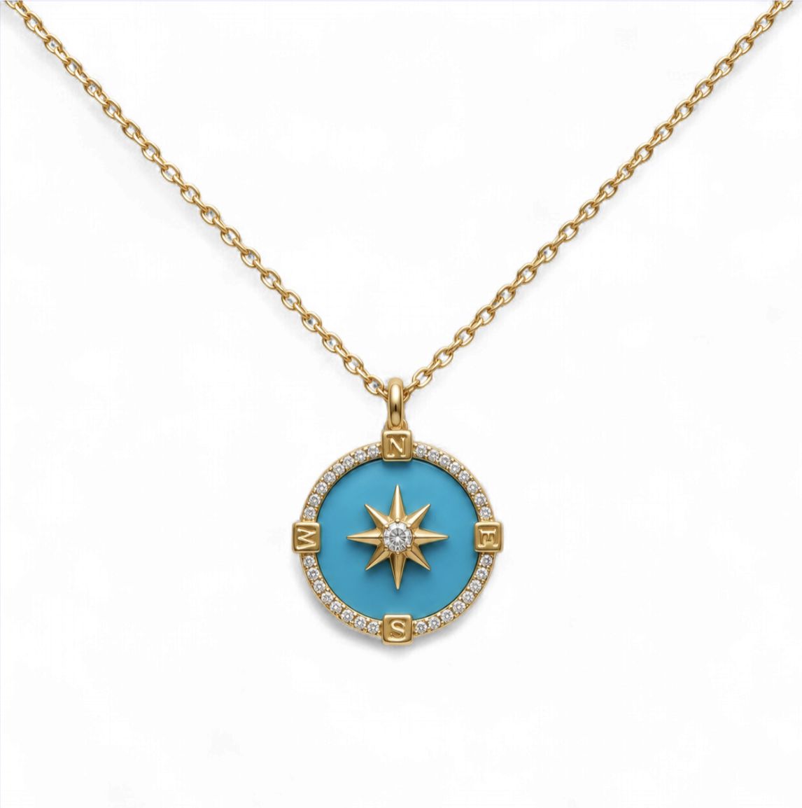 Turquoise Compass Star Medallion Diamond  Pendant