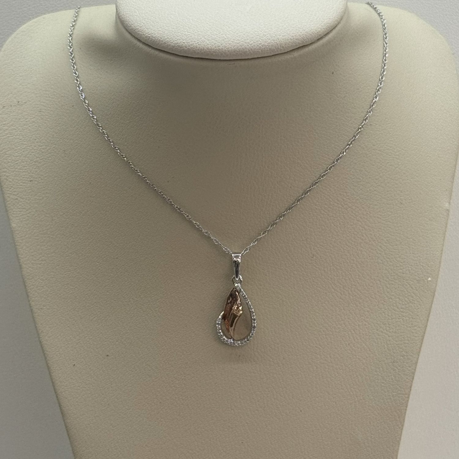 2 Tone W/R Gold Tear Pendant w/Chain