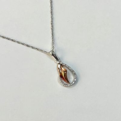 10K 2-Tone Gold Tear Pendant with Chain