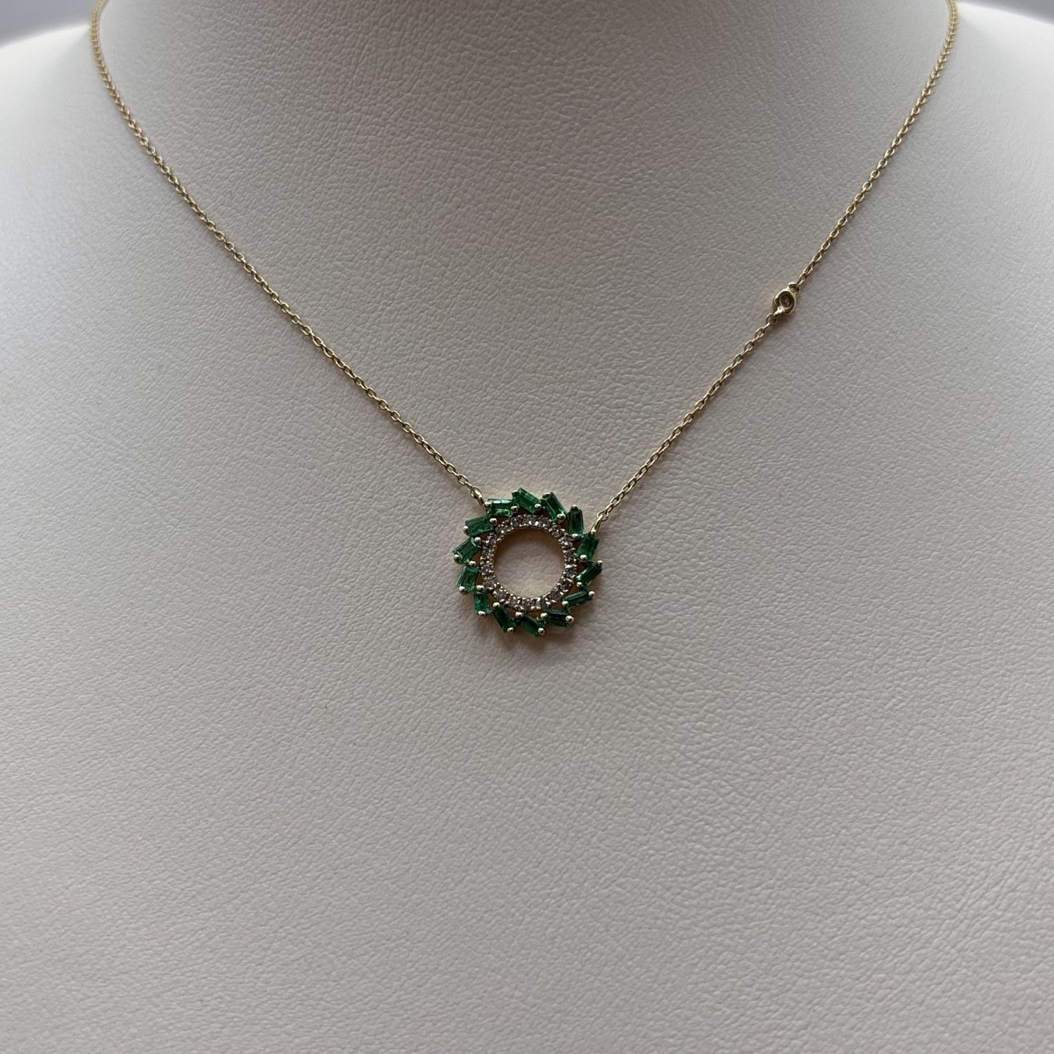 14KY Emerald &amp; Diamond Wreath Pendant