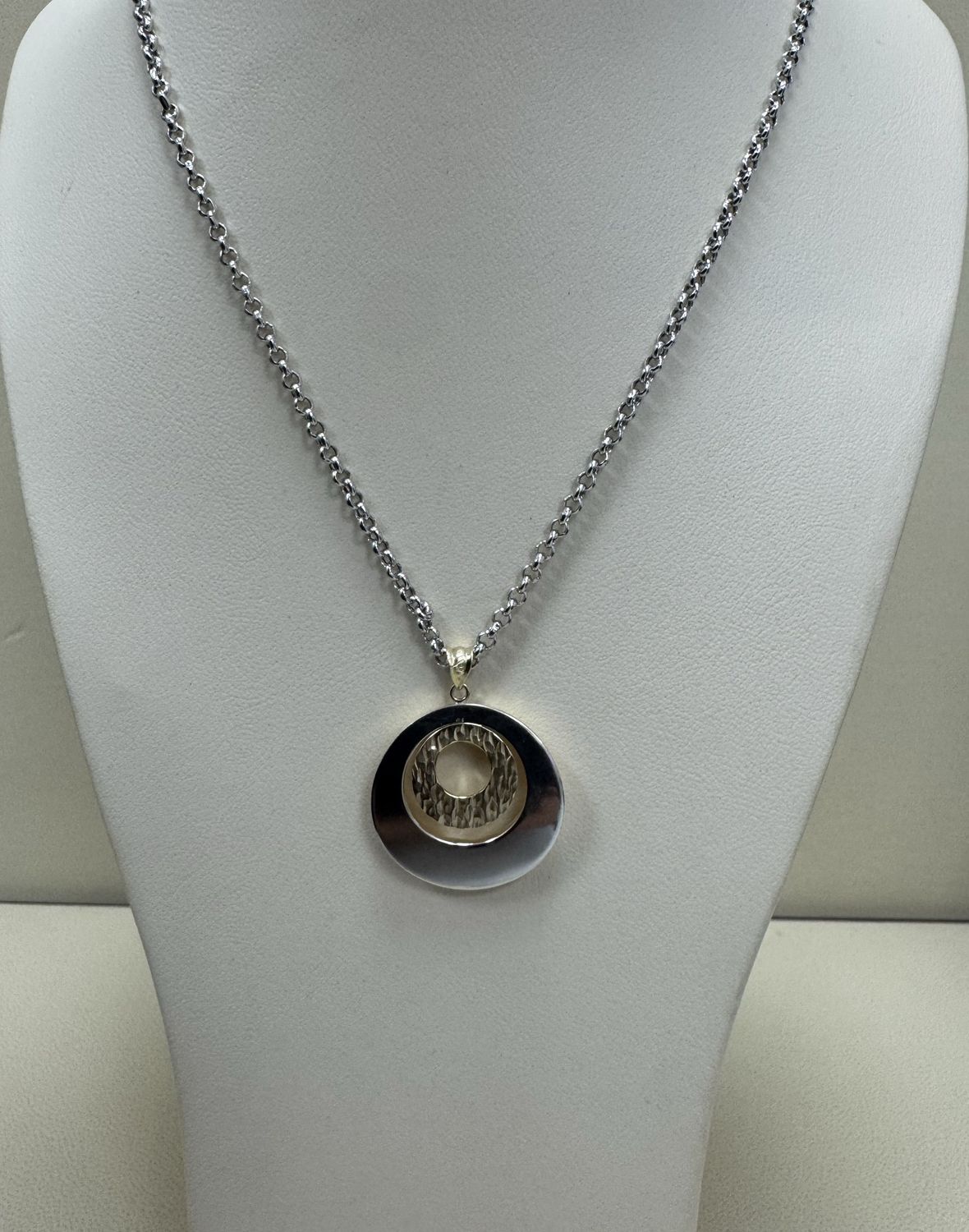Two-Tone 2-Circle Pendant w/Chain