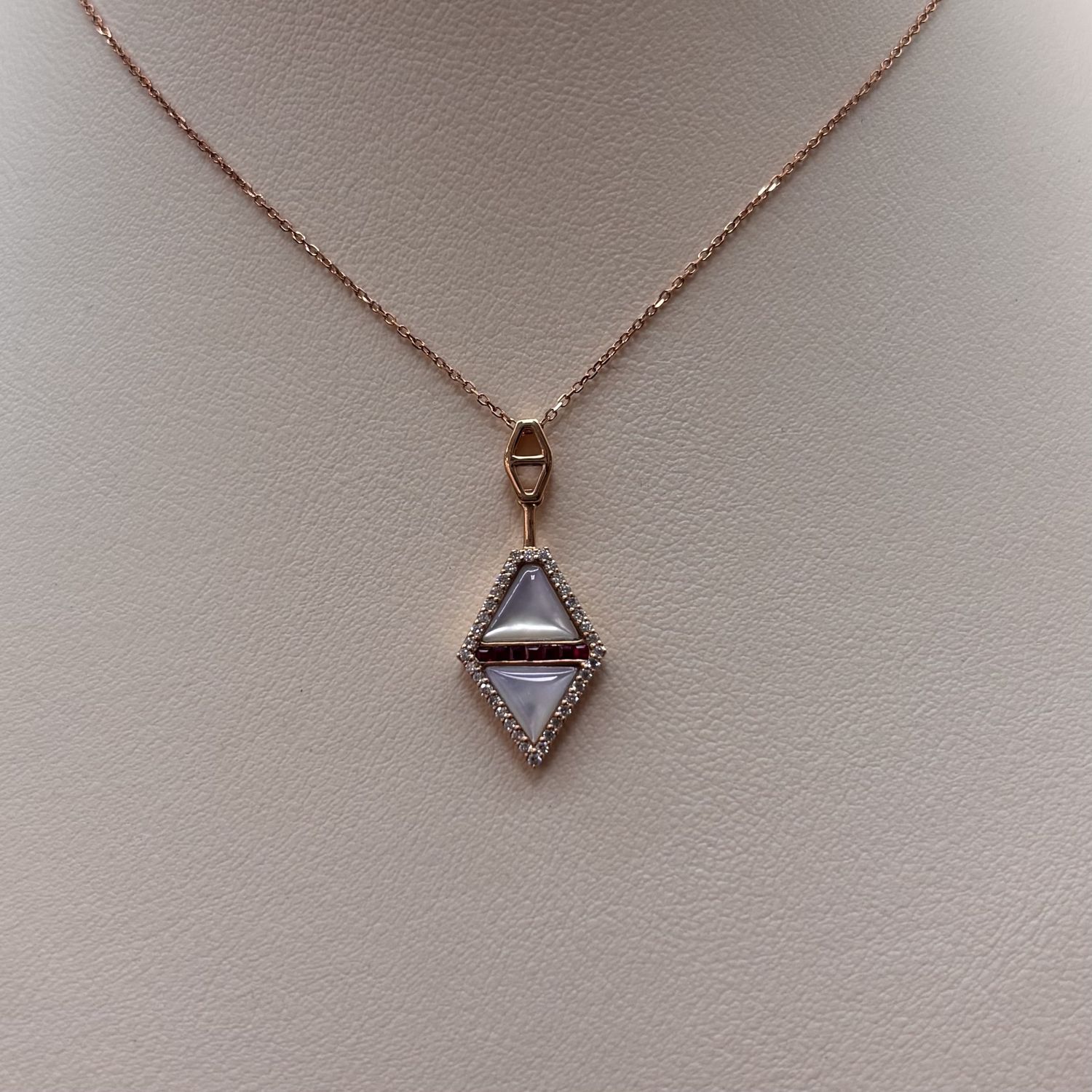 14KR Mother of Pearl/Ruby &amp; Diamond Kite Necklace