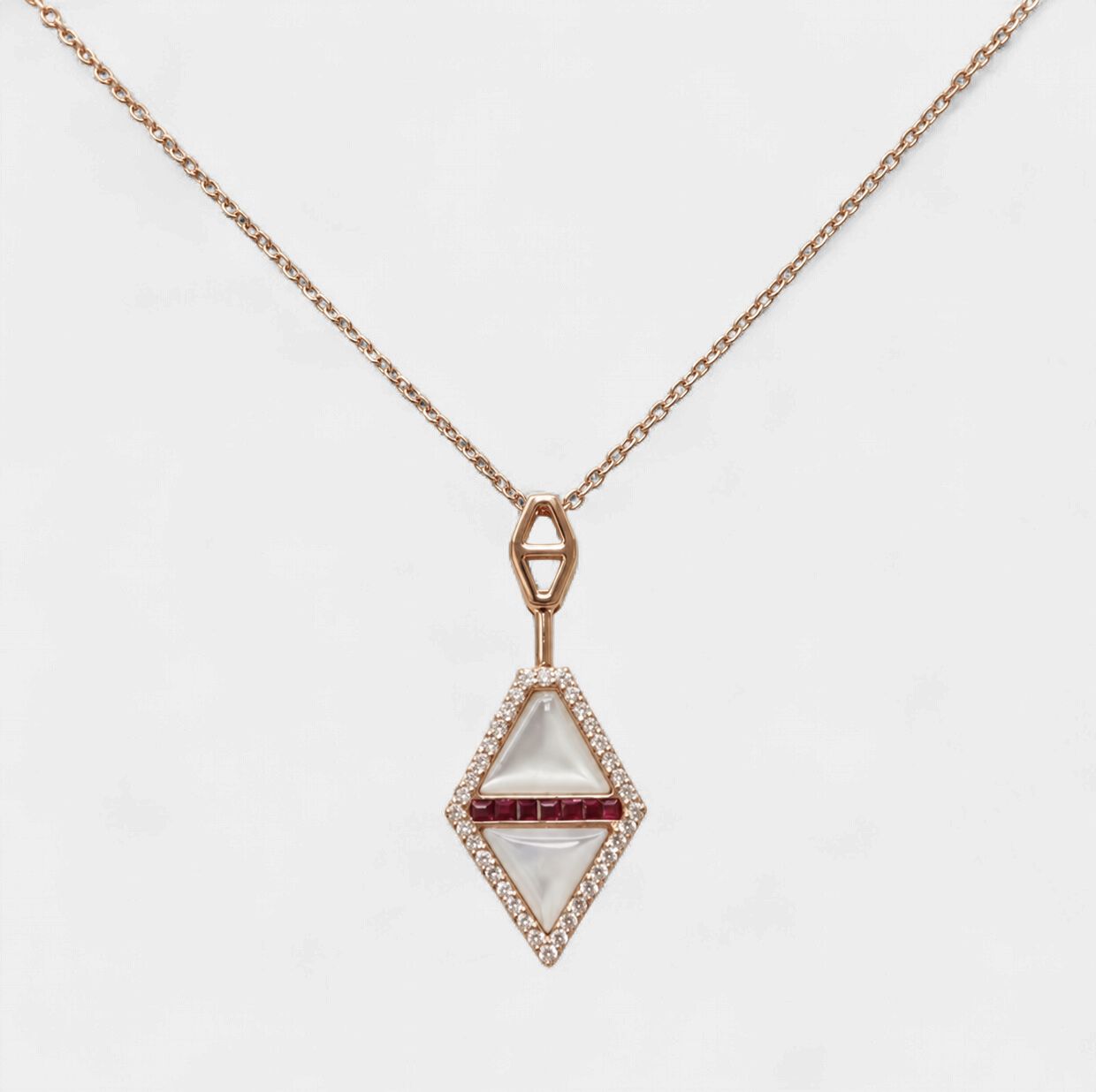 Mother of Pearl &amp; Ruby Diamond Halo Kite Pendant