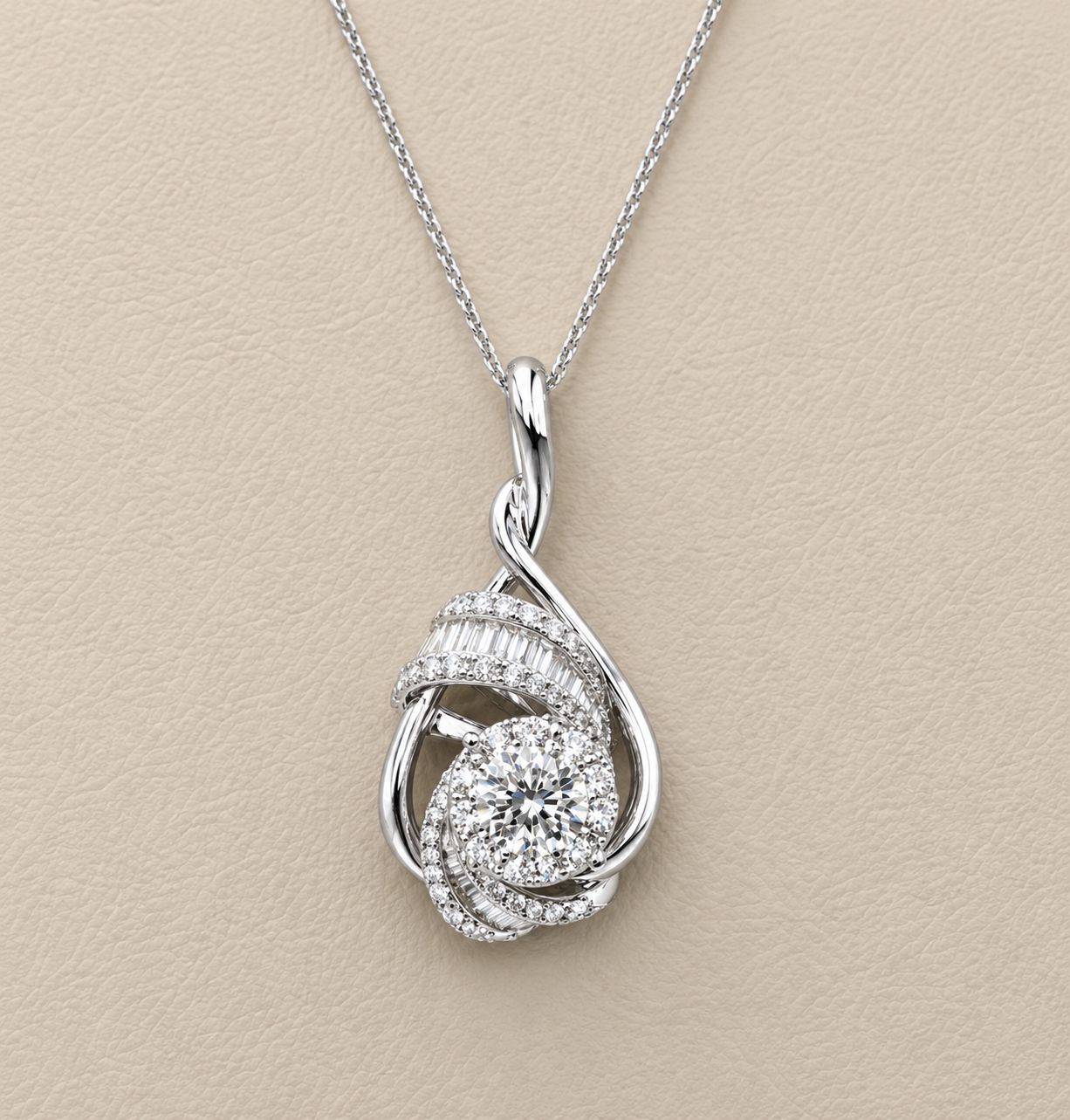 White Gold Diamond Baguette Pear Pendant