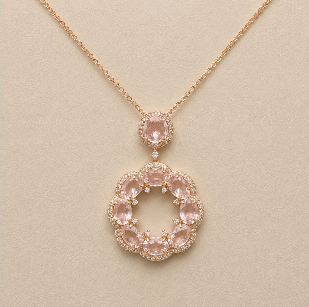 Pink Quartz &amp; Diamond Wreath Pendant